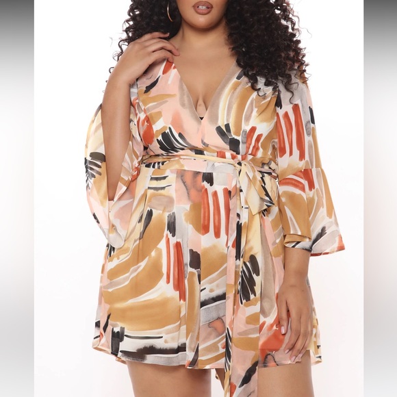 Fashion Nova Plus Size Stay Beautiful Flowy Romper - Rust/Combo 2X - Picture 1 of 9